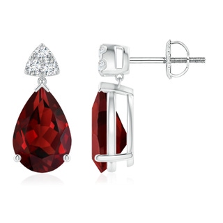 10x7mm AAAA Pear-Shaped Garnet Drop Earrings with Trio Diamonds in White Gold