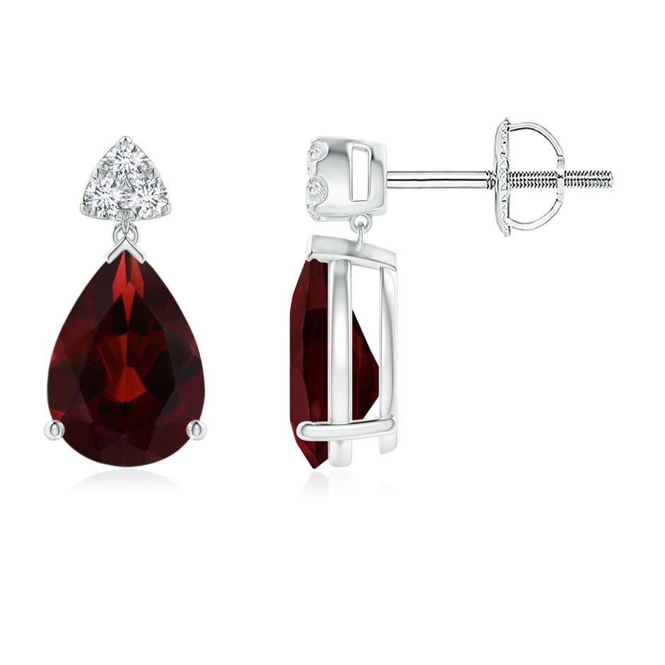 8x6mm AA Pear-Shaped Garnet Drop Earrings with Trio Diamonds in P950 Platinum 
