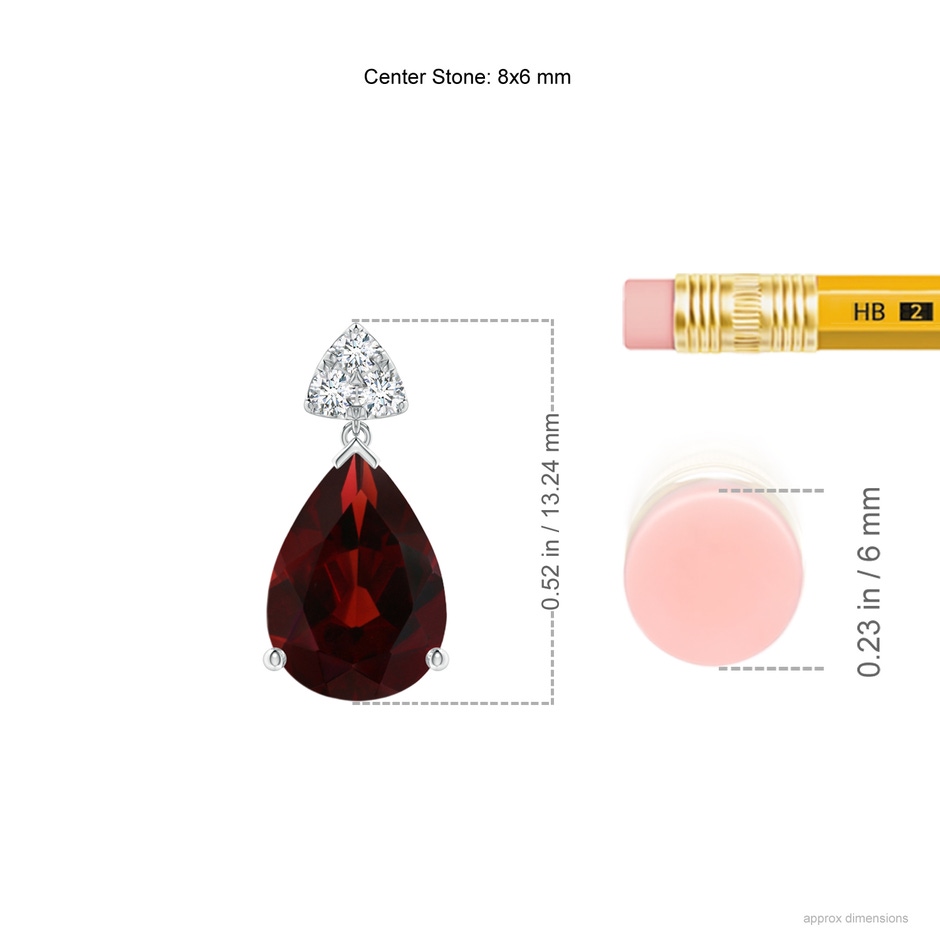 8x6mm AA Pear-Shaped Garnet Drop Earrings with Trio Diamonds in P950 Platinum ruler