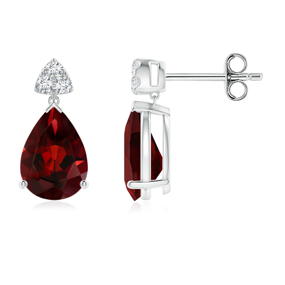8x6mm AAA Pear-Shaped Garnet Drop Earrings with Trio Diamonds in S999 Silver 