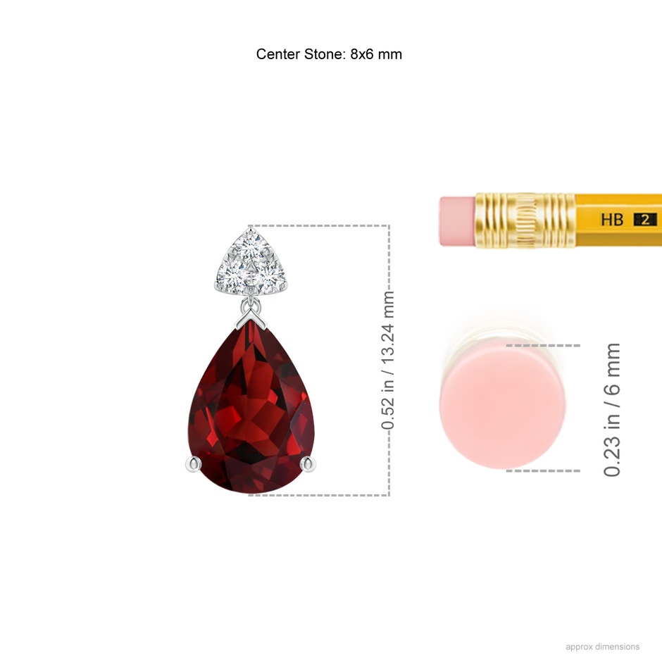 8x6mm AAAA Pear-Shaped Garnet Drop Earrings with Trio Diamonds in P950 Platinum ruler