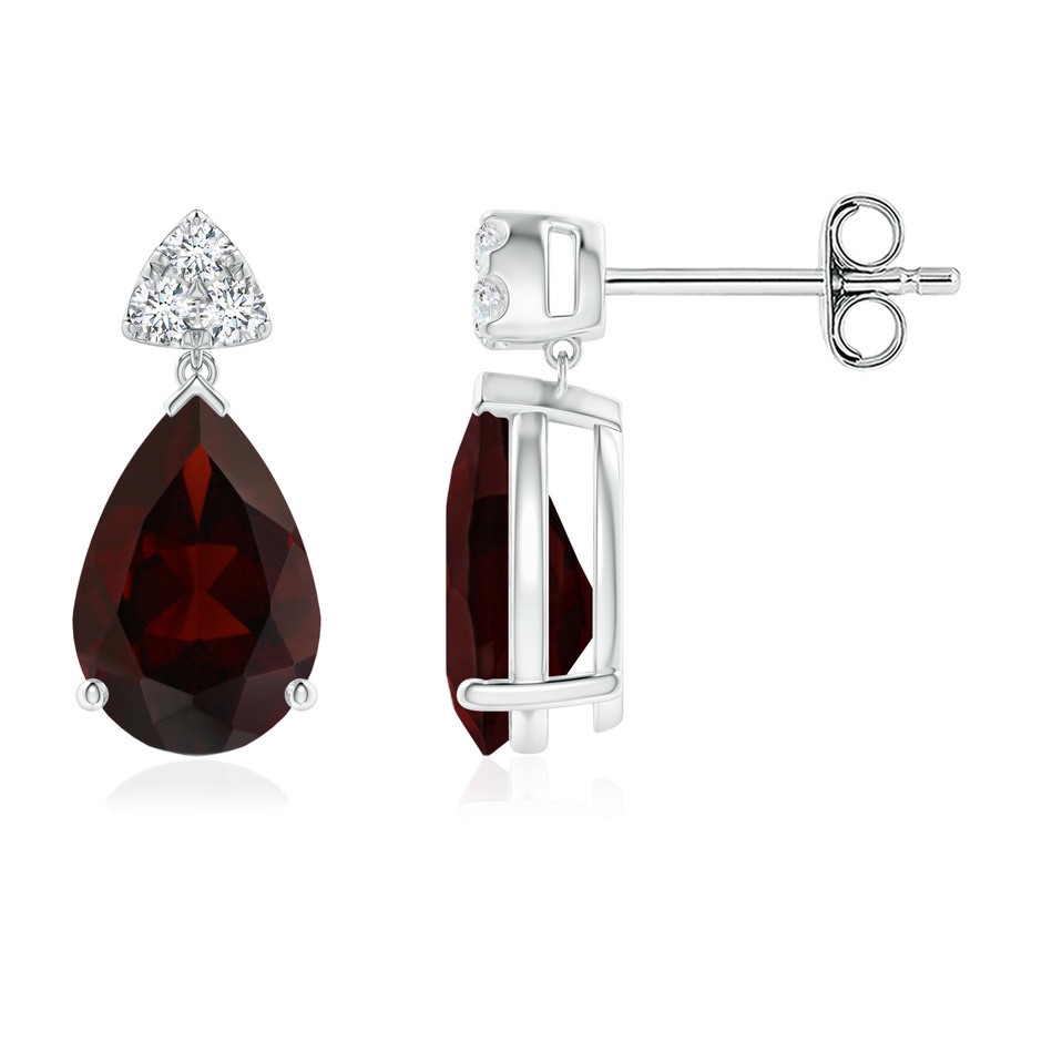 9x6mm A Pear-Shaped Garnet Drop Earrings with Trio Diamonds in S999 Silver 