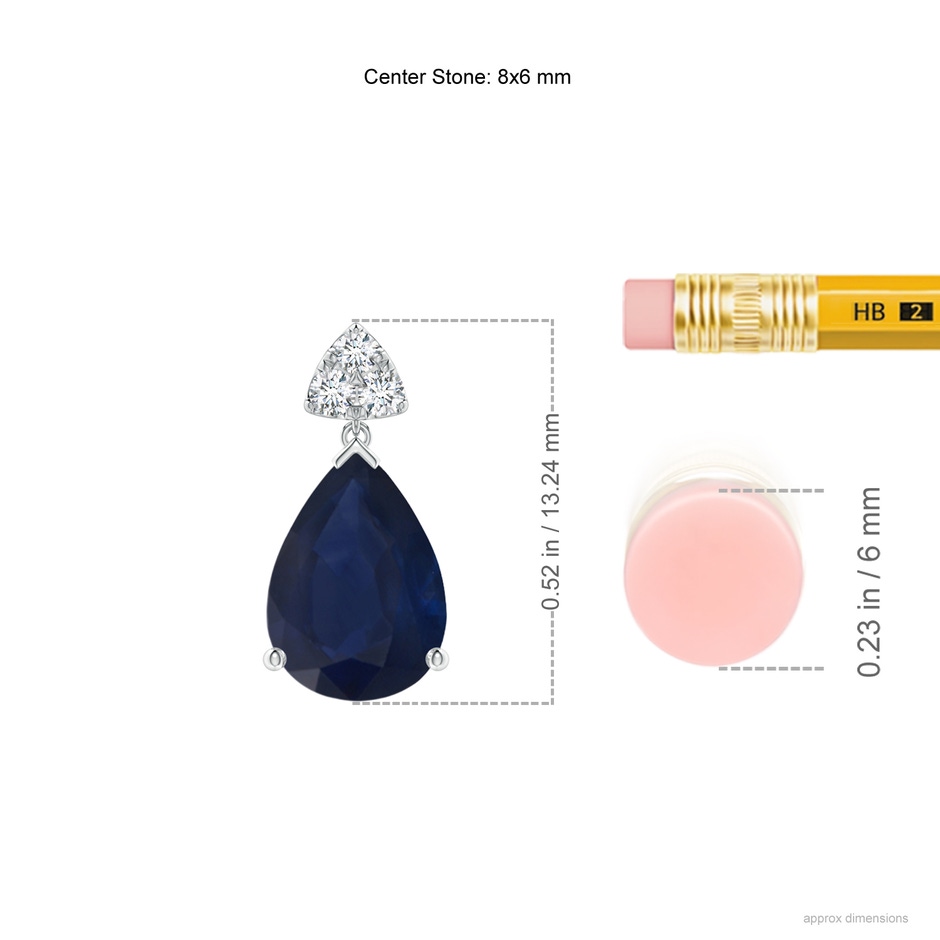 8x6mm A Pear-Shaped Sapphire Drop Earrings with Trio Diamonds in P950 Platinum ruler