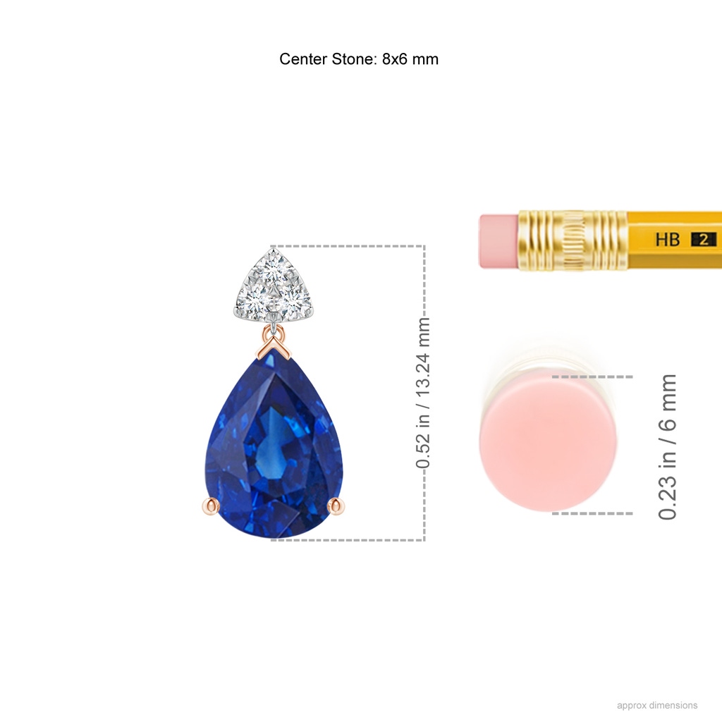 8x6mm AAA Pear-Shaped Sapphire Drop Earrings with Trio Diamonds in Rose Gold White Gold Ruler