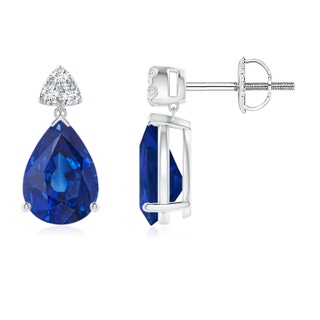 8x6mm AAA Pear-Shaped Sapphire Drop Earrings with Trio Diamonds in White Gold