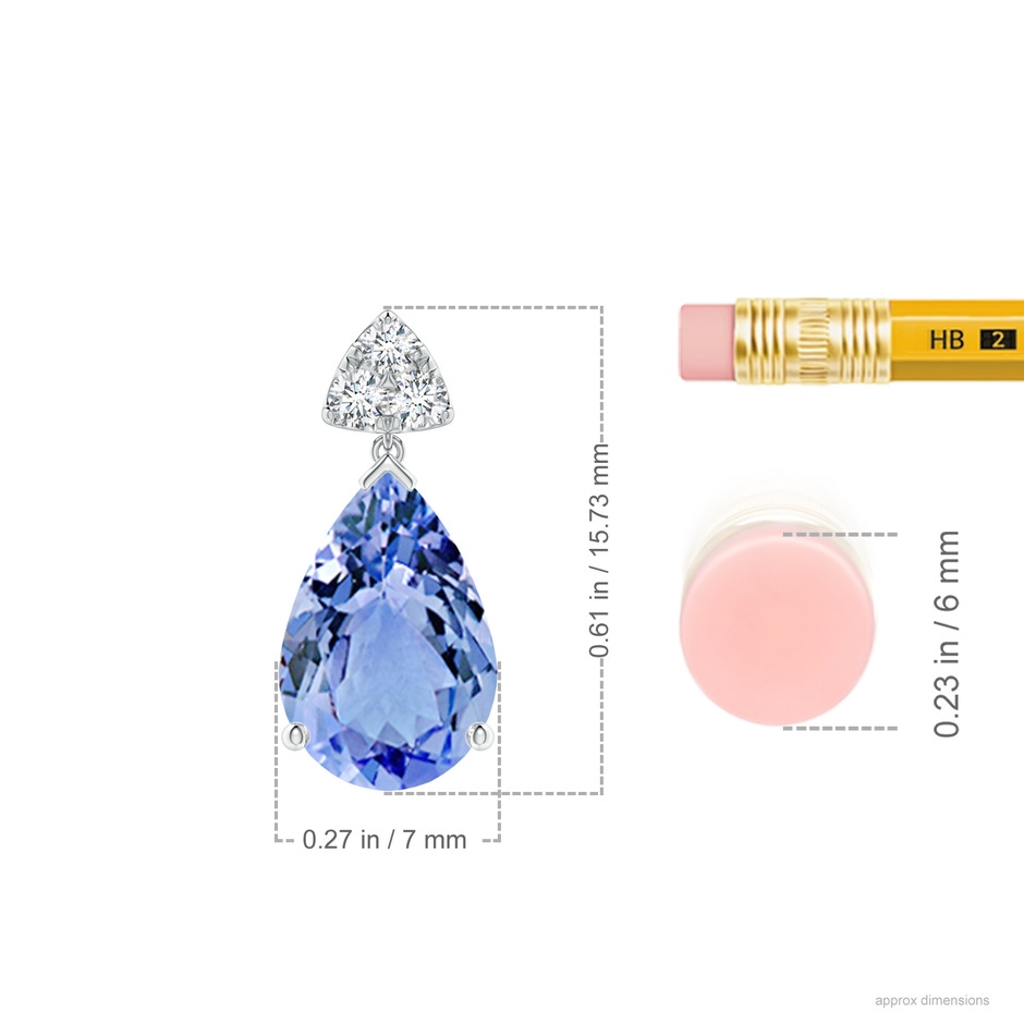 10x7mm A Pear-Shaped Tanzanite Drop Earrings with Trio Diamonds in White Gold ruler