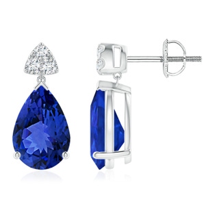 10x7mm AAA Pear-Shaped Tanzanite Drop Earrings with Trio Diamonds in White Gold