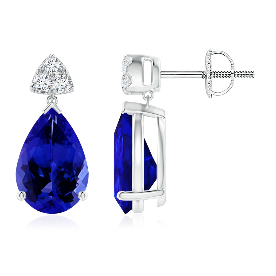 10x7mm AAAA Pear-Shaped Tanzanite Drop Earrings with Trio Diamonds in P950 Platinum 