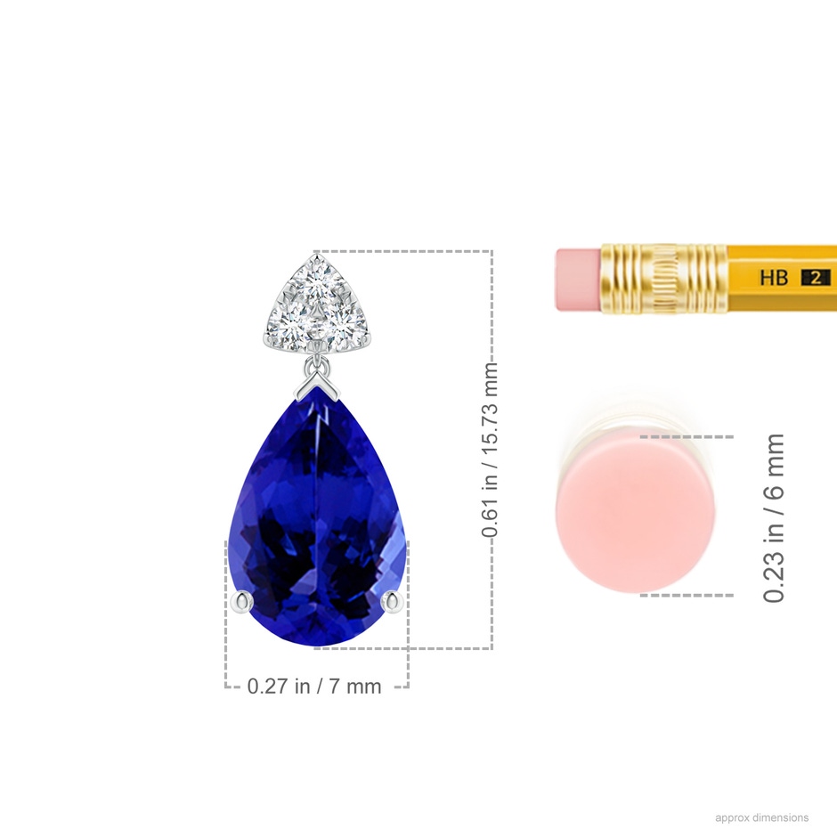 10x7mm AAAA Pear-Shaped Tanzanite Drop Earrings with Trio Diamonds in P950 Platinum ruler