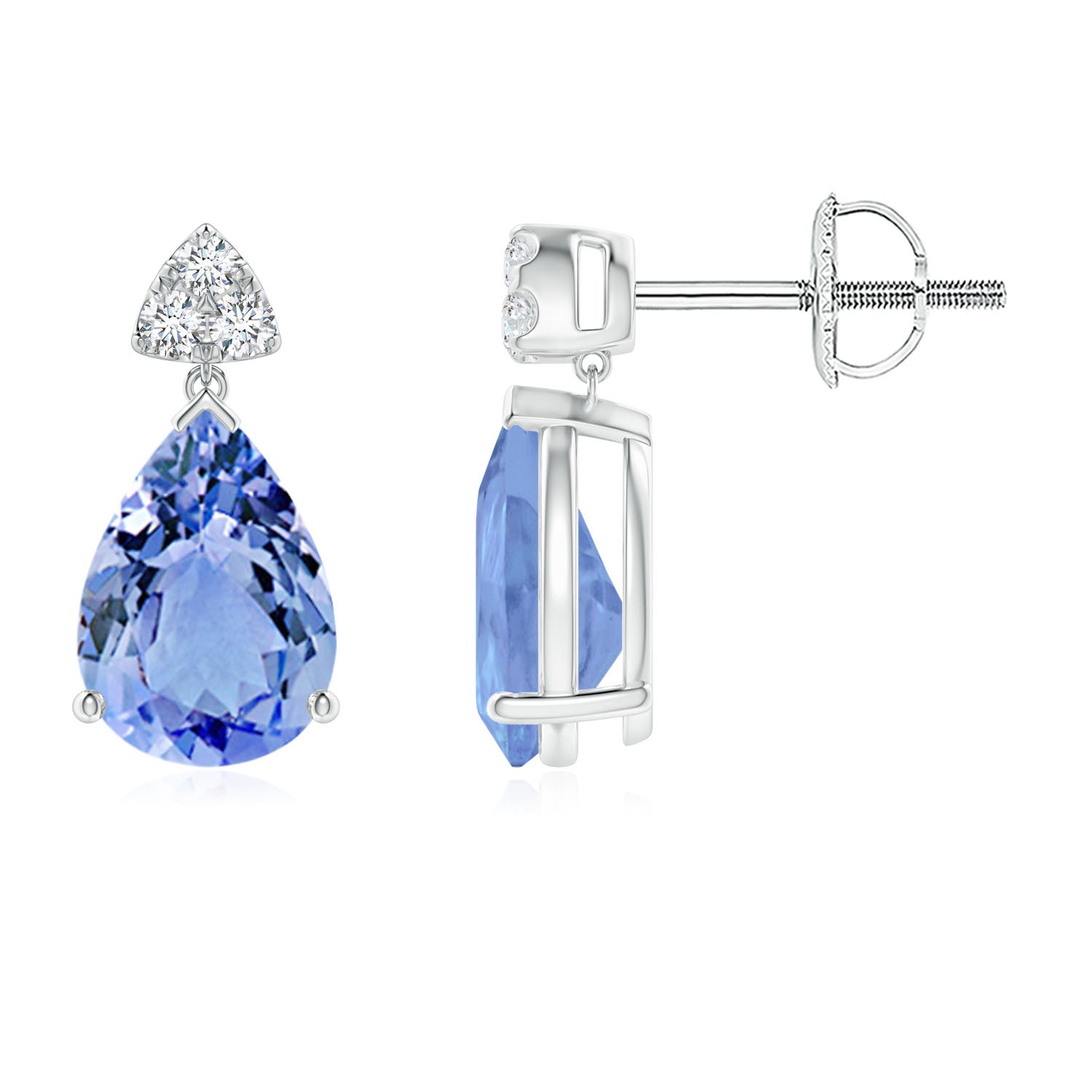 8x6mm A Pear-Shaped Tanzanite Drop Earrings with Trio Diamonds in P950 Platinum