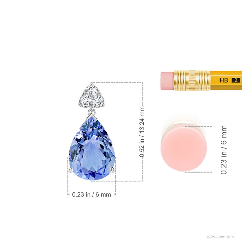 8x6mm A Pear-Shaped Tanzanite Drop Earrings with Trio Diamonds in P950 Platinum ruler