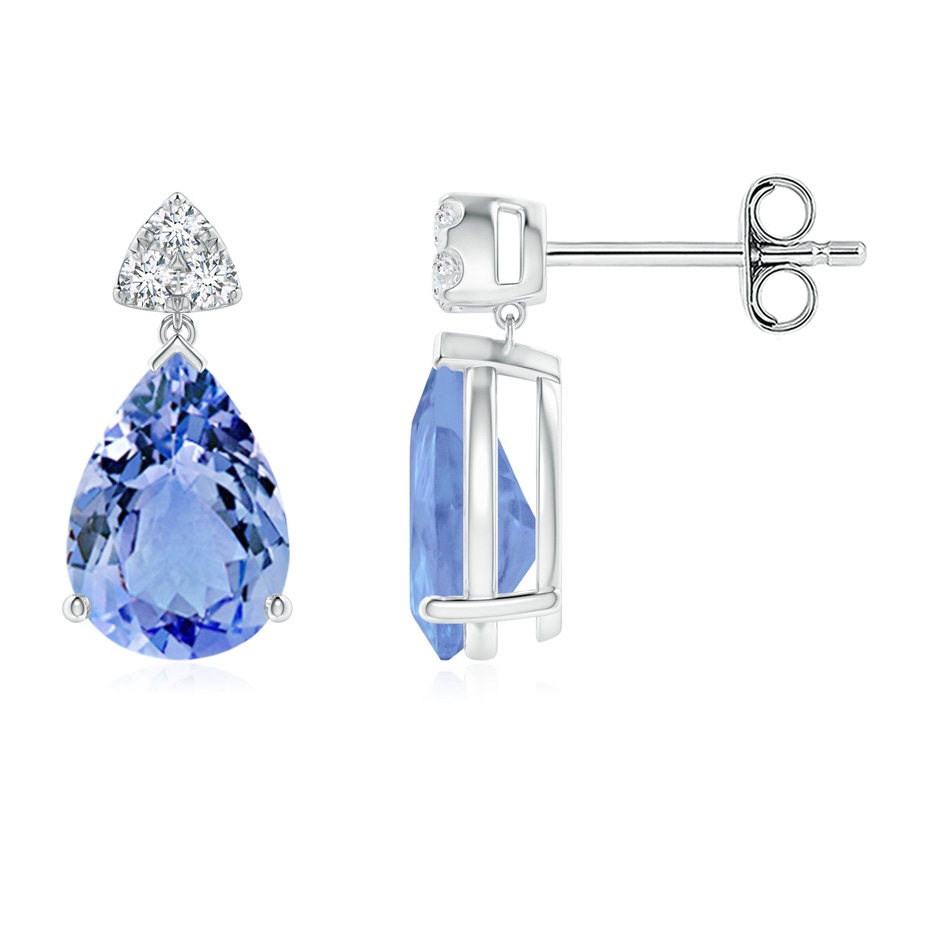 8x6mm A Pear-Shaped Tanzanite Drop Earrings with Trio Diamonds in S999 Silver 