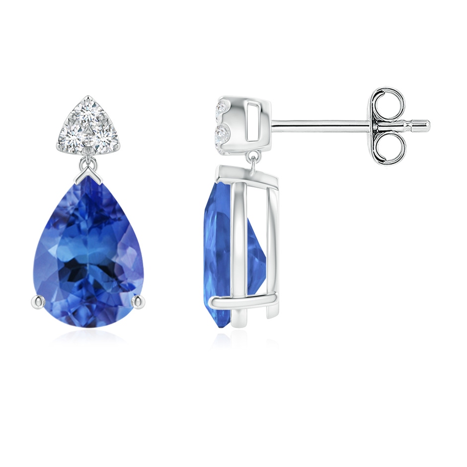 8x6mm AA Pear-Shaped Tanzanite Drop Earrings with Trio Diamonds in S999 Silver 