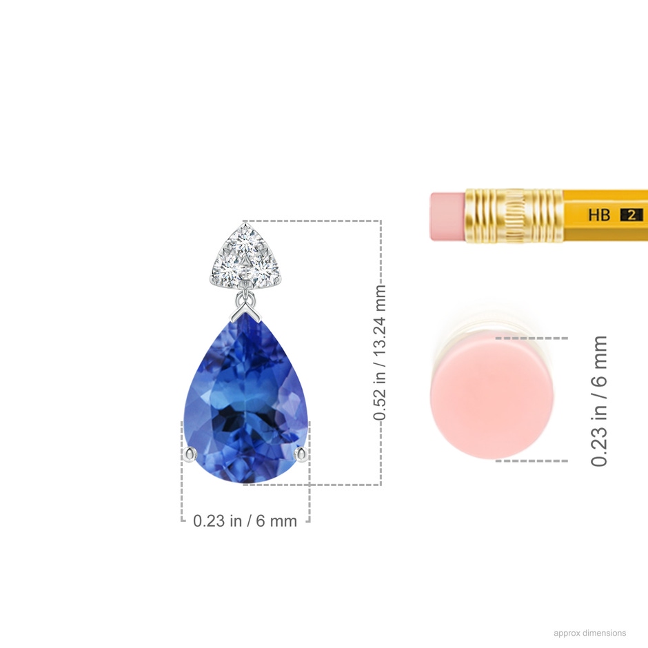 8x6mm AA Pear-Shaped Tanzanite Drop Earrings with Trio Diamonds in S999 Silver ruler