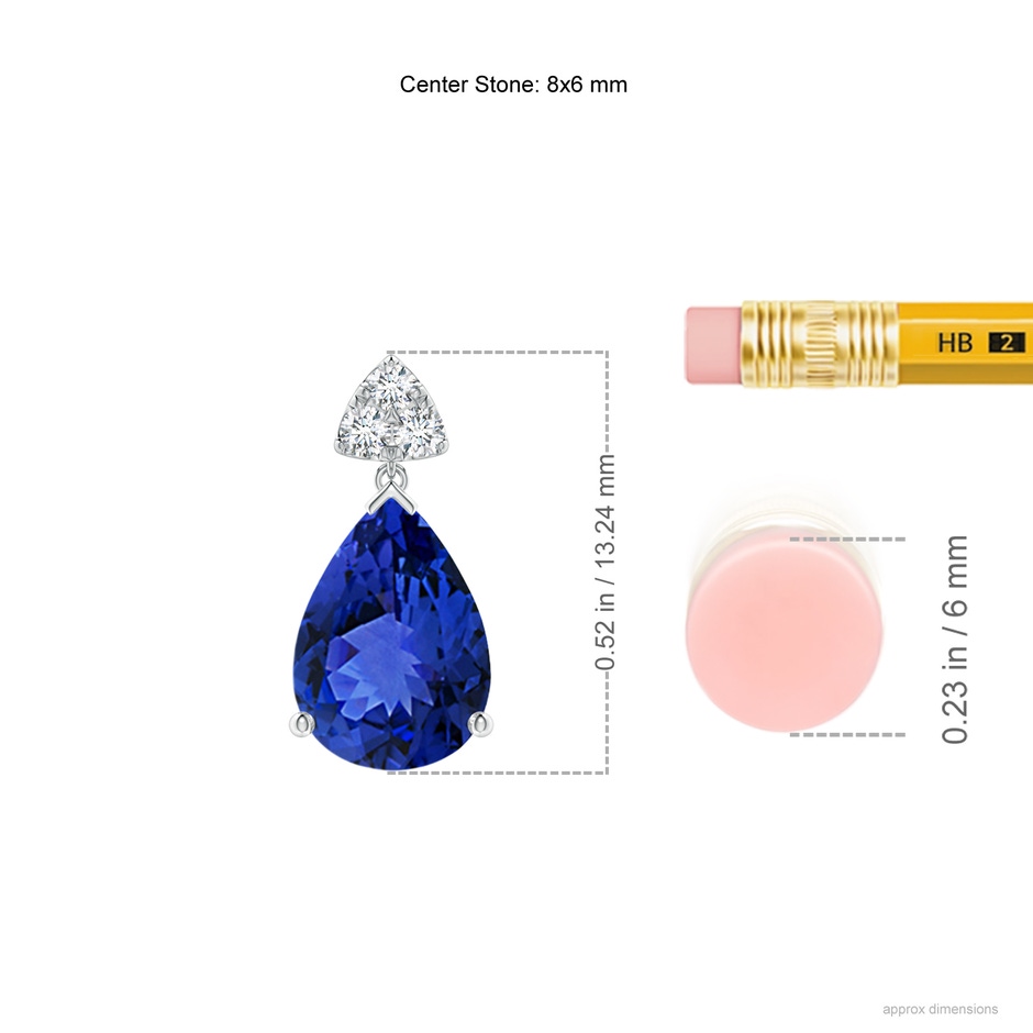 8x6mm AAA Pear-Shaped Tanzanite Drop Earrings with Trio Diamonds in White Gold ruler