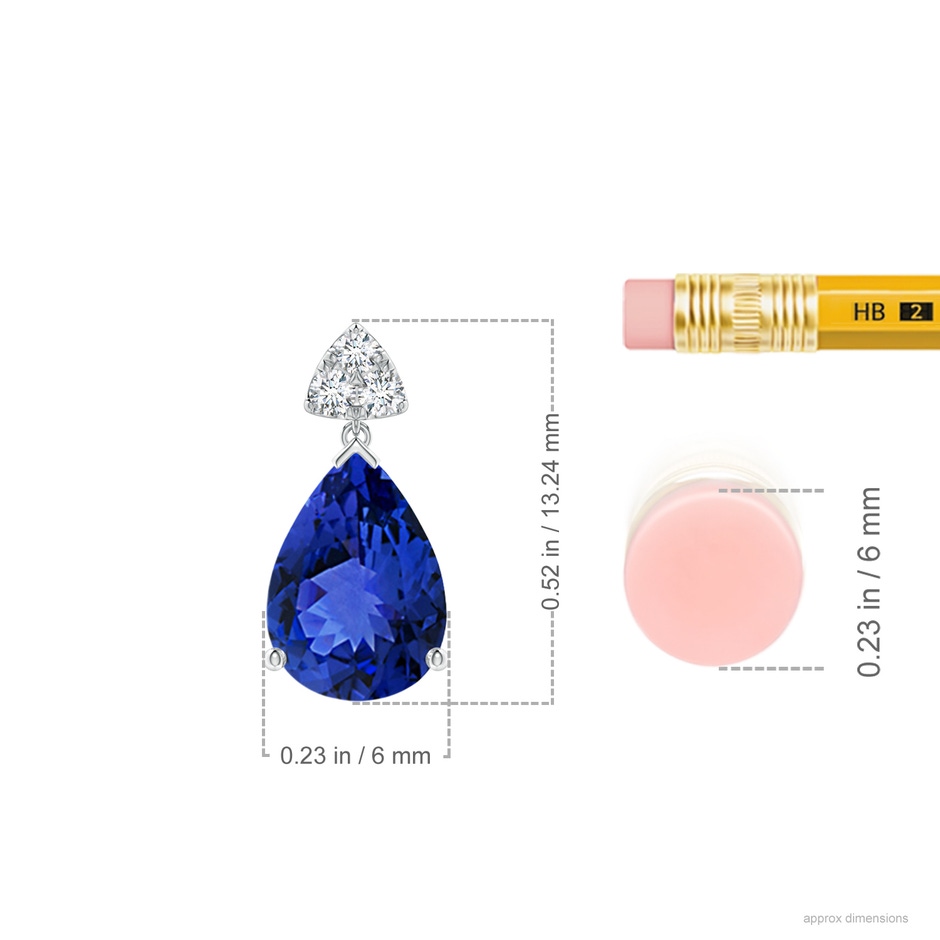 8x6mm AAA Pear-Shaped Tanzanite Drop Earrings with Trio Diamonds in White Gold ruler