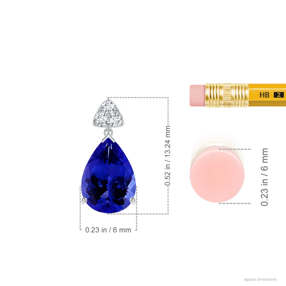 8x6mm AAAA Pear-Shaped Tanzanite Drop Earrings with Trio Diamonds in White Gold ruler