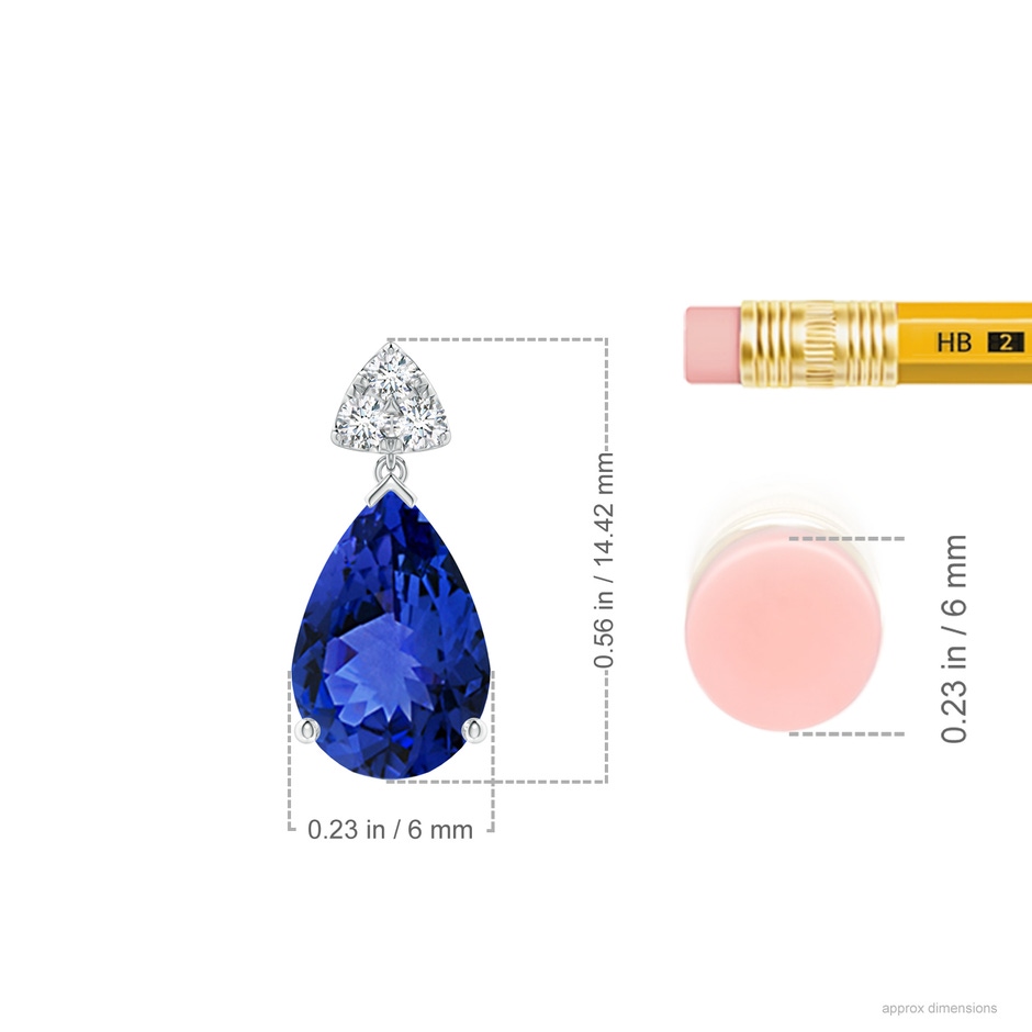 9x6mm AAA Pear-Shaped Tanzanite Drop Earrings with Trio Diamonds in White Gold ruler