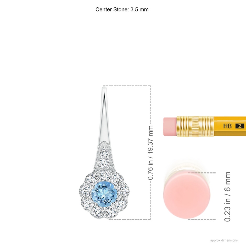 3.5mm AAAA Aquamarine and Diamond Halo Fish Hook Earrings with Milgrain in P950 Platinum ruler