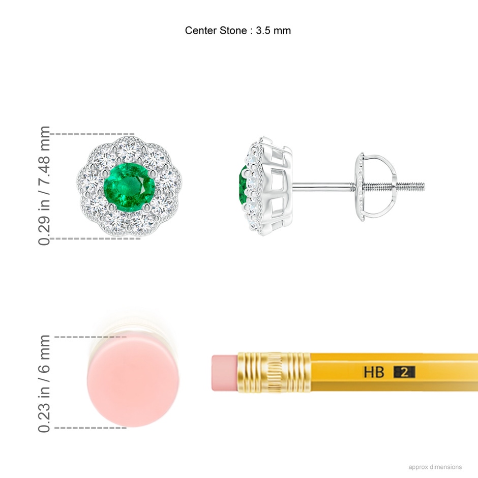 3.5mm AAA Vintage Style Round Emerald Halo Stud Earrings in White Gold ruler