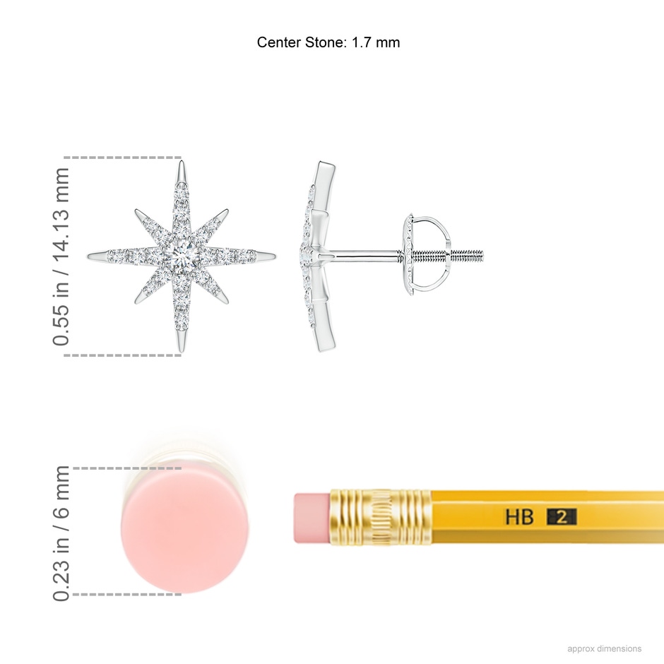 1.7mm GVS2 Diamond Eight-Point Starburst Stud Earrings in White Gold ruler