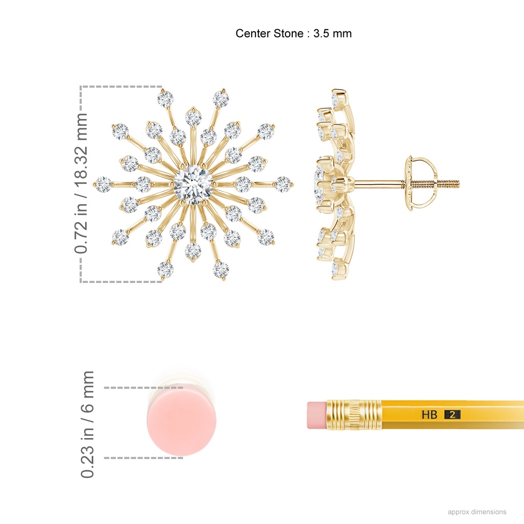 3.5mm GVS2 Prong-Set Diamond Sunburst Stud Earrings in Yellow Gold Ruler