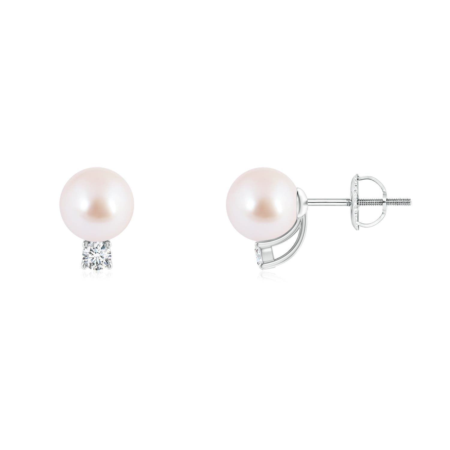 6mm AAA Solitaire Japanese Akoya Pearl Studs with Diamond in P950 Platinum