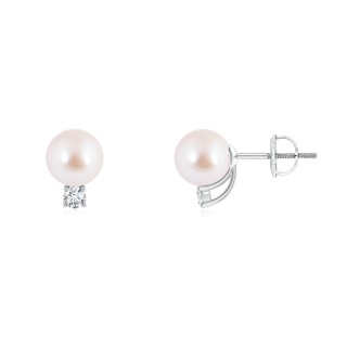 6mm AAA Solitaire Japanese Akoya Pearl Studs with Diamond in White Gold