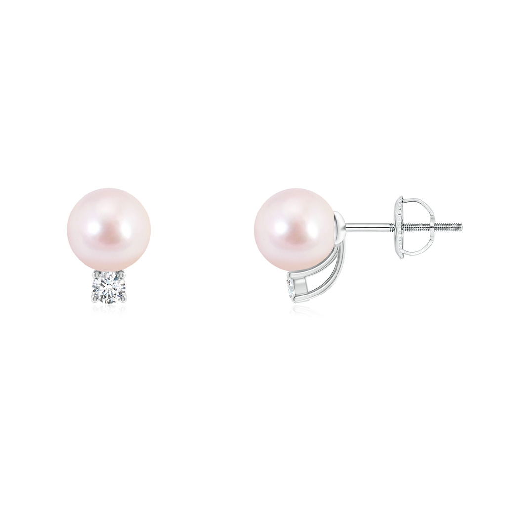 6mm AAAA Solitaire Japanese Akoya Pearl Studs with Diamond in P950 Platinum