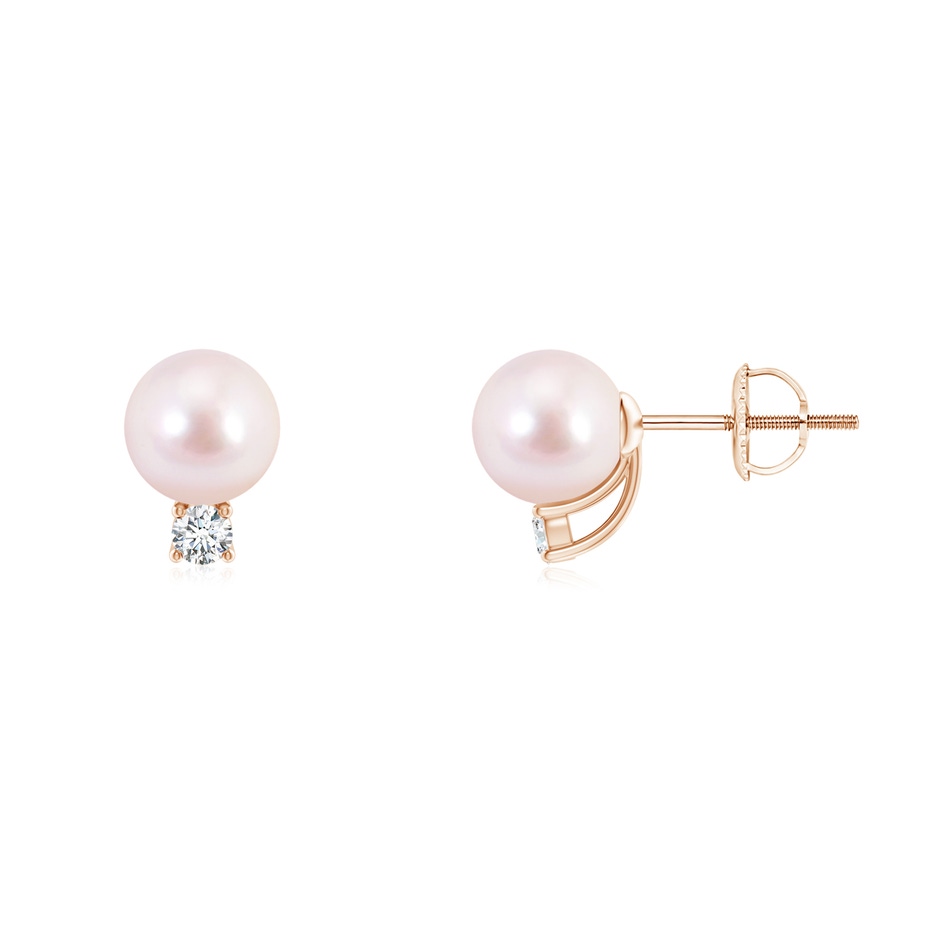 6mm AAAA Solitaire Japanese Akoya Pearl Studs with Diamond in Rose Gold 
