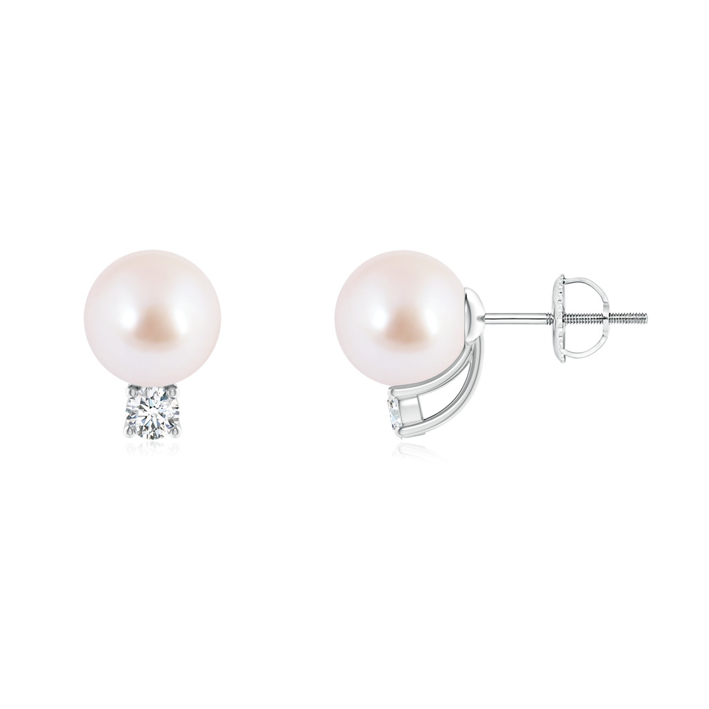 7mm AAA Solitaire Japanese Akoya Pearl Studs with Diamond in White Gold