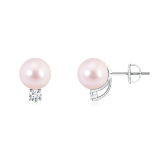 7mm AAAA Solitaire Japanese Akoya Pearl Studs with Diamond in P950 Platinum