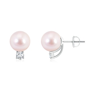 8mm AAAA Solitaire Japanese Akoya Pearl Studs with Diamond in P950 Platinum