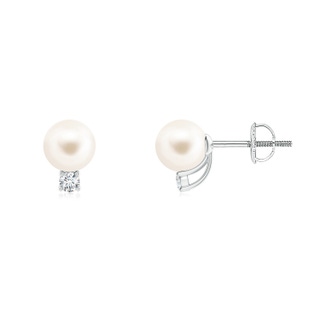 6mm AAA Solitaire Freshwater Pearl Studs with Diamond in White Gold