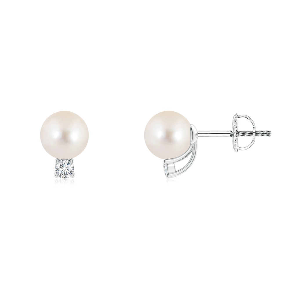 6mm AAAA Solitaire Freshwater Pearl Studs with Diamond in White Gold