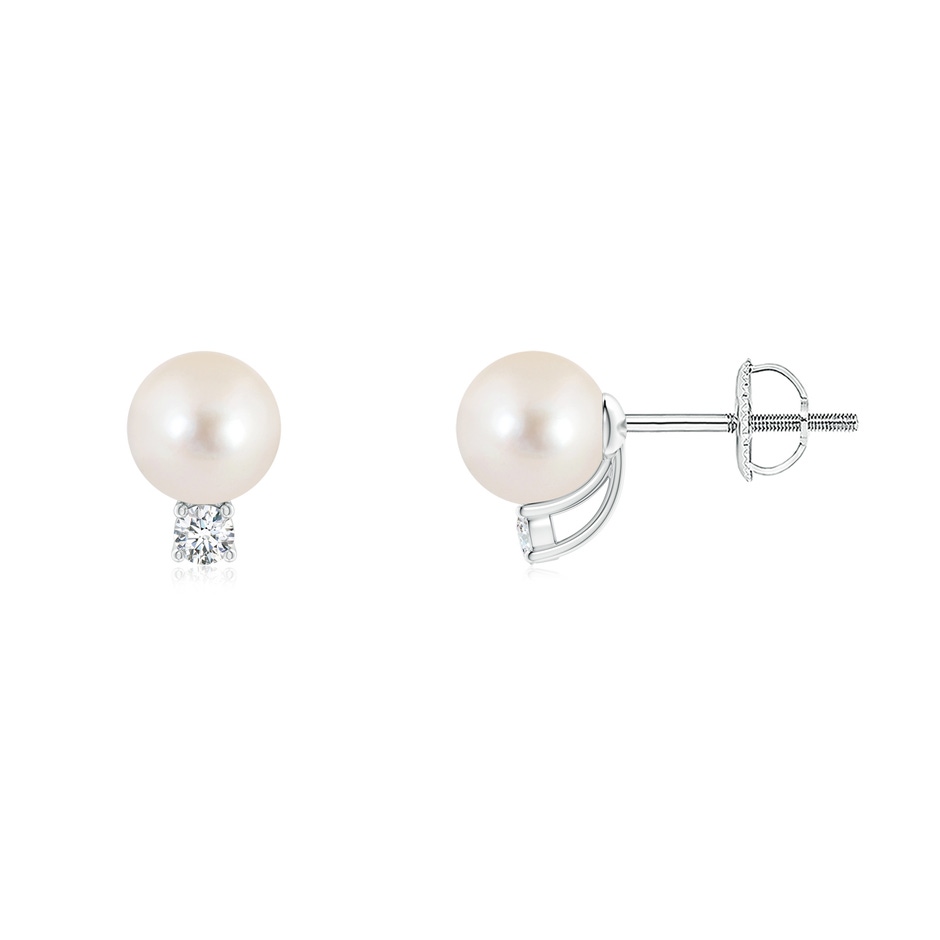 6mm AAAA Solitaire Freshwater Pearl Studs with Diamond in White Gold 