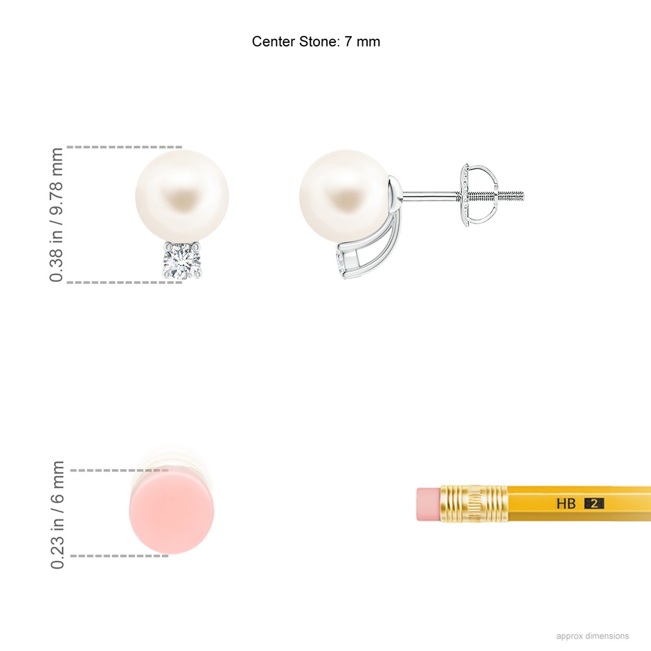 7mm AAA Solitaire Freshwater Pearl Studs with Diamond in White Gold ruler