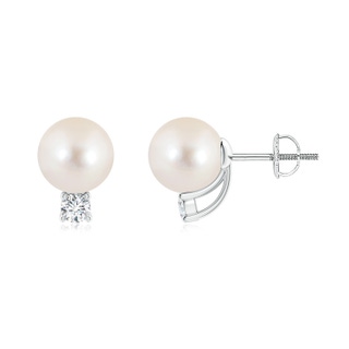 8mm AAAA Solitaire Freshwater Pearl Studs with Diamond in P950 Platinum