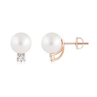 8mm AA Solitaire South Sea Pearl Studs with Diamond in Rose Gold