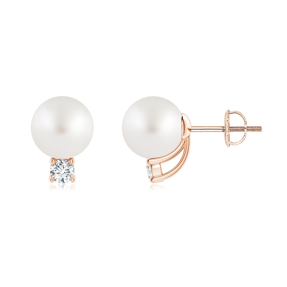 8mm AA Solitaire South Sea Pearl Studs with Diamond in Rose Gold 
