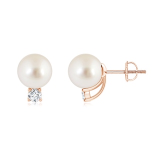 8mm AAAA Solitaire South Sea Pearl Studs with Diamond in Rose Gold
