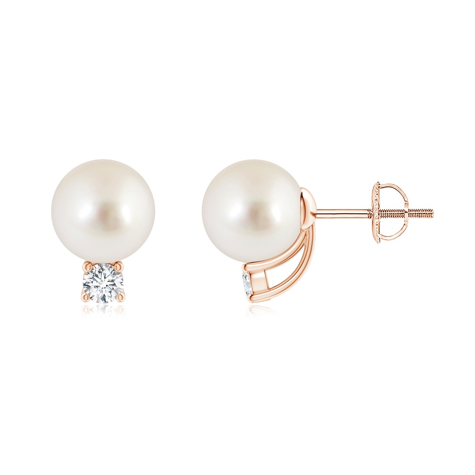 8mm AAAA Solitaire South Sea Pearl Studs with Diamond in Rose Gold 