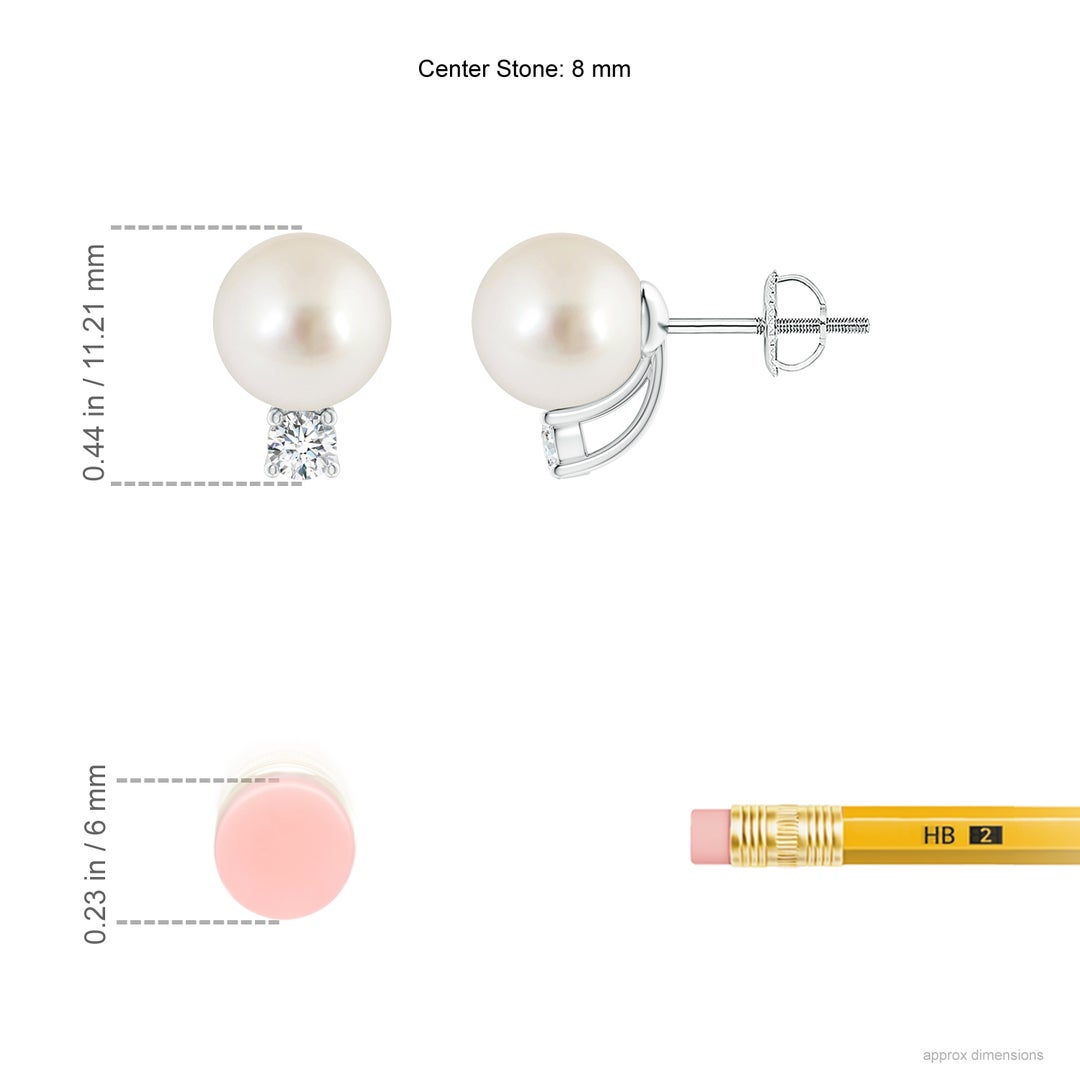 8mm AAAA Solitaire South Sea Pearl Studs with Diamond in White Gold - ruler