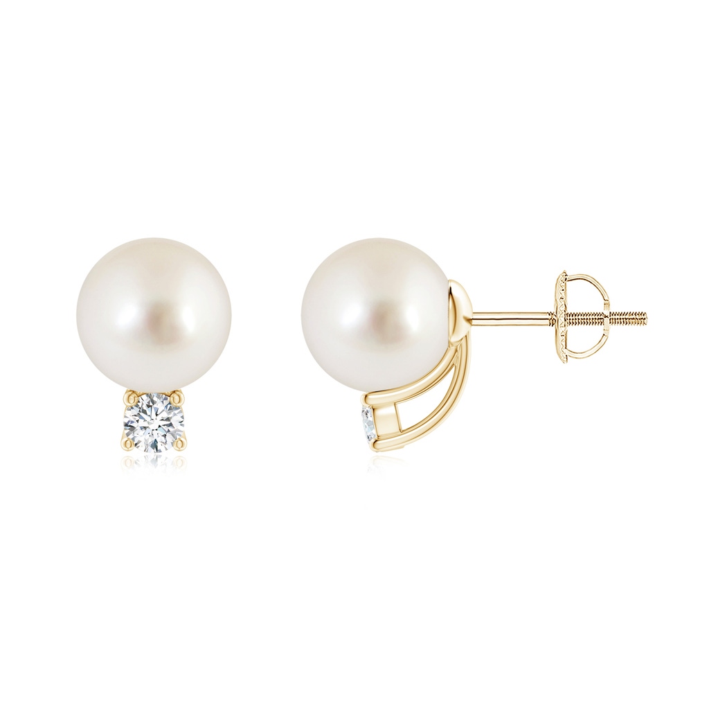 8mm AAAA Solitaire South Sea Pearl Studs with Diamond in Yellow Gold