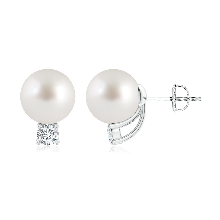 9mm AAA Solitaire South Sea Pearl Studs with Diamond in White Gold 