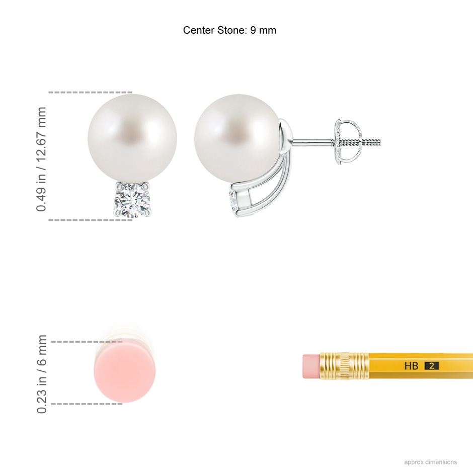 9mm AAA Solitaire South Sea Pearl Studs with Diamond in White Gold ruler