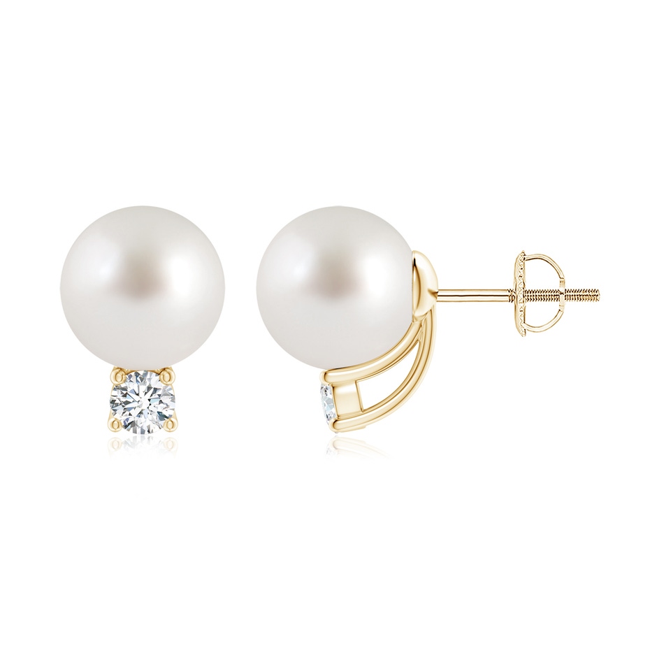 9mm AAA Solitaire South Sea Pearl Studs with Diamond in Yellow Gold 