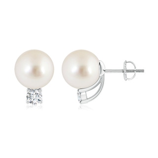 9mm AAAA Solitaire South Sea Pearl Studs with Diamond in P950 Platinum