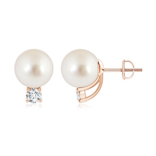 9mm AAAA Solitaire South Sea Pearl Studs with Diamond in Rose Gold