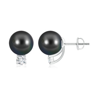 9mm AA Solitaire Tahitian Pearl Studs with Diamond in P950 Platinum